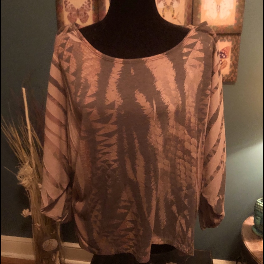 Brown print dolman sleeve top